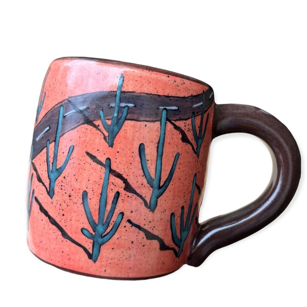 Handmade Handpainted Ceramic Southwestern Landscape Cactus Themed Collector Mug
